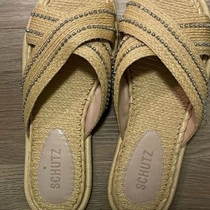 Schutz flat woven sandals with rhinestones